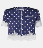Self-Portrait Lace-trimmed polka-dot satin crop top