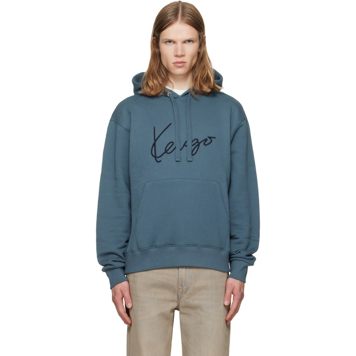 Photo: Kenzo Blue Kenzo Paris 'KENZO Signature' Hoodie
