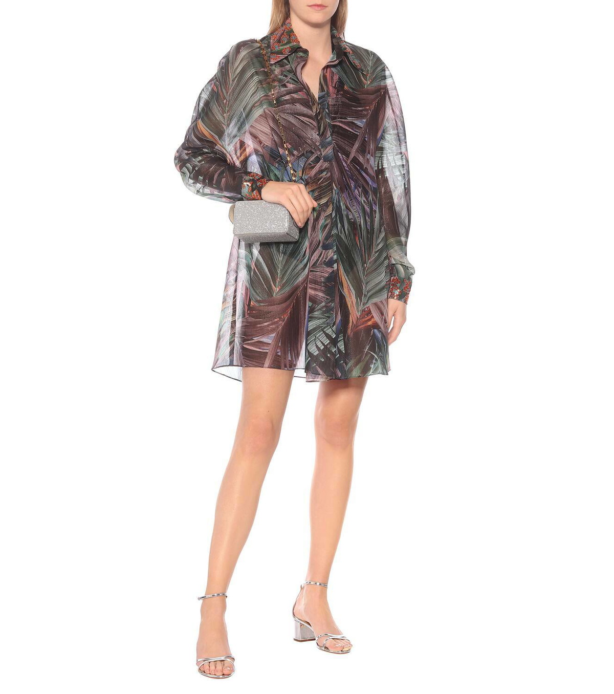 Halpern Printed georgette lamé shirt dress