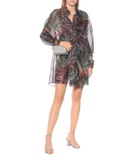 Halpern Printed georgette lamé shirt dress