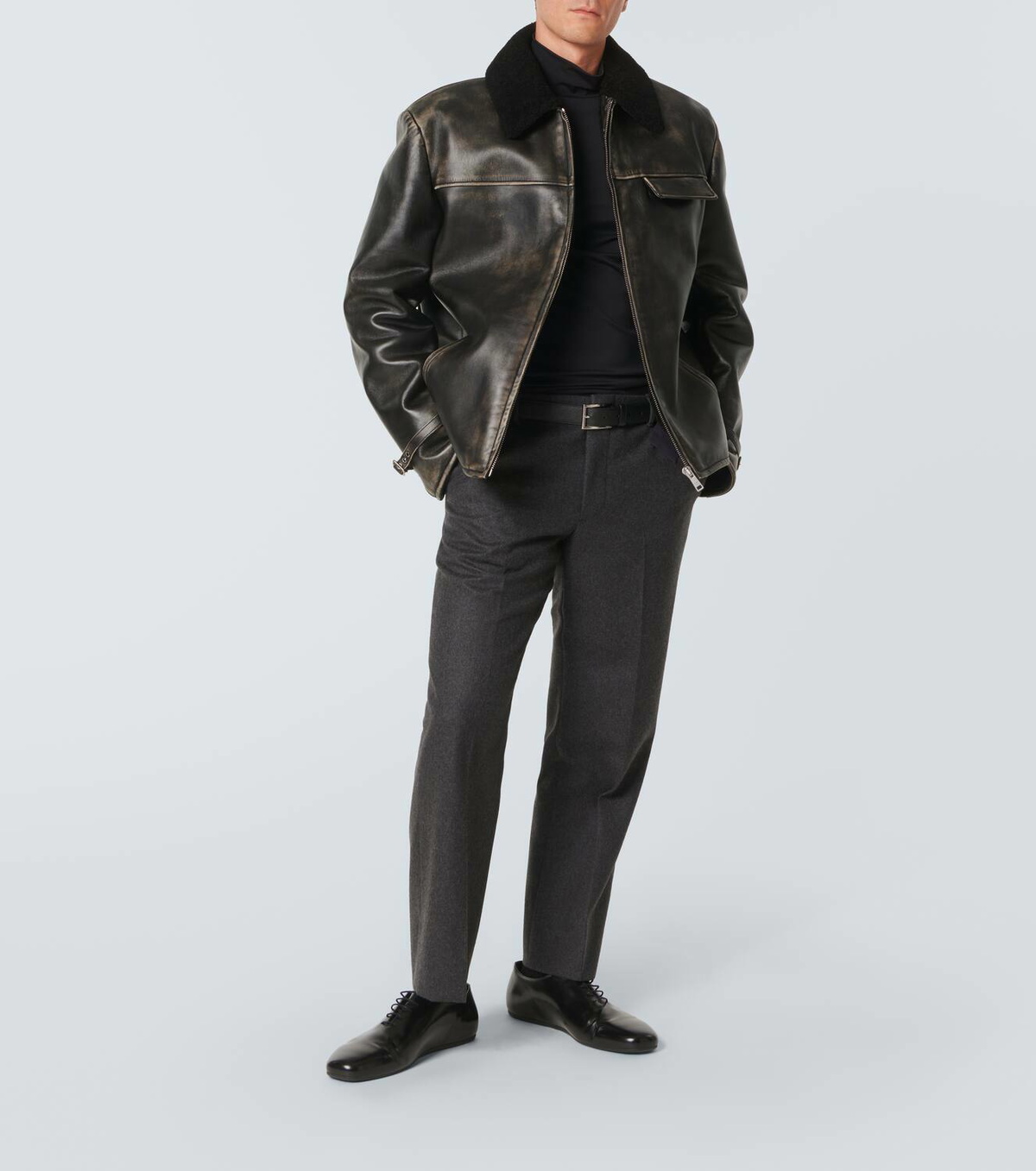 Prada Shearling-trimmed leather jacket