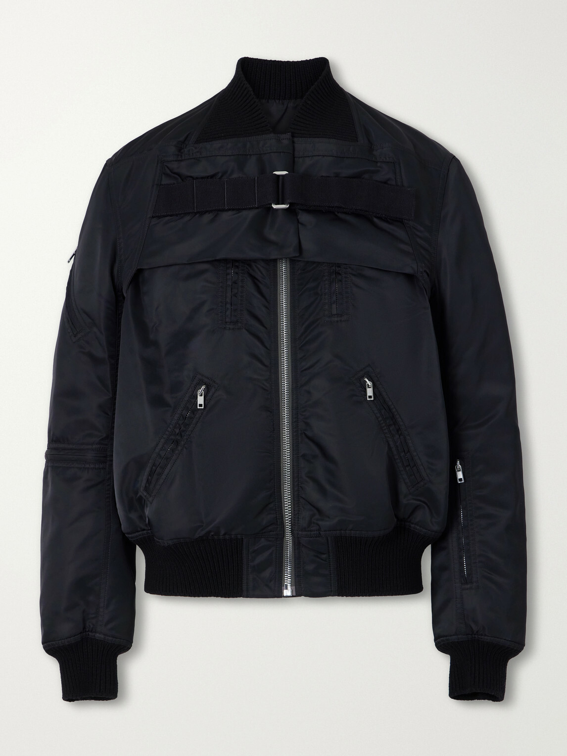 Rick Owens - Two-Piece Buckled Rib-Trimmed Satin Bomber Jacket - Black