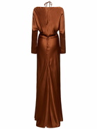 ALBERTA FERRETTI Cut Out Draped Satin L/s Long Dress