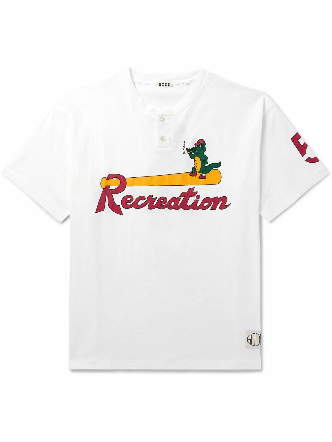 BODE - Printed Cotton-Jersey Henley T-Shirt - White Bode