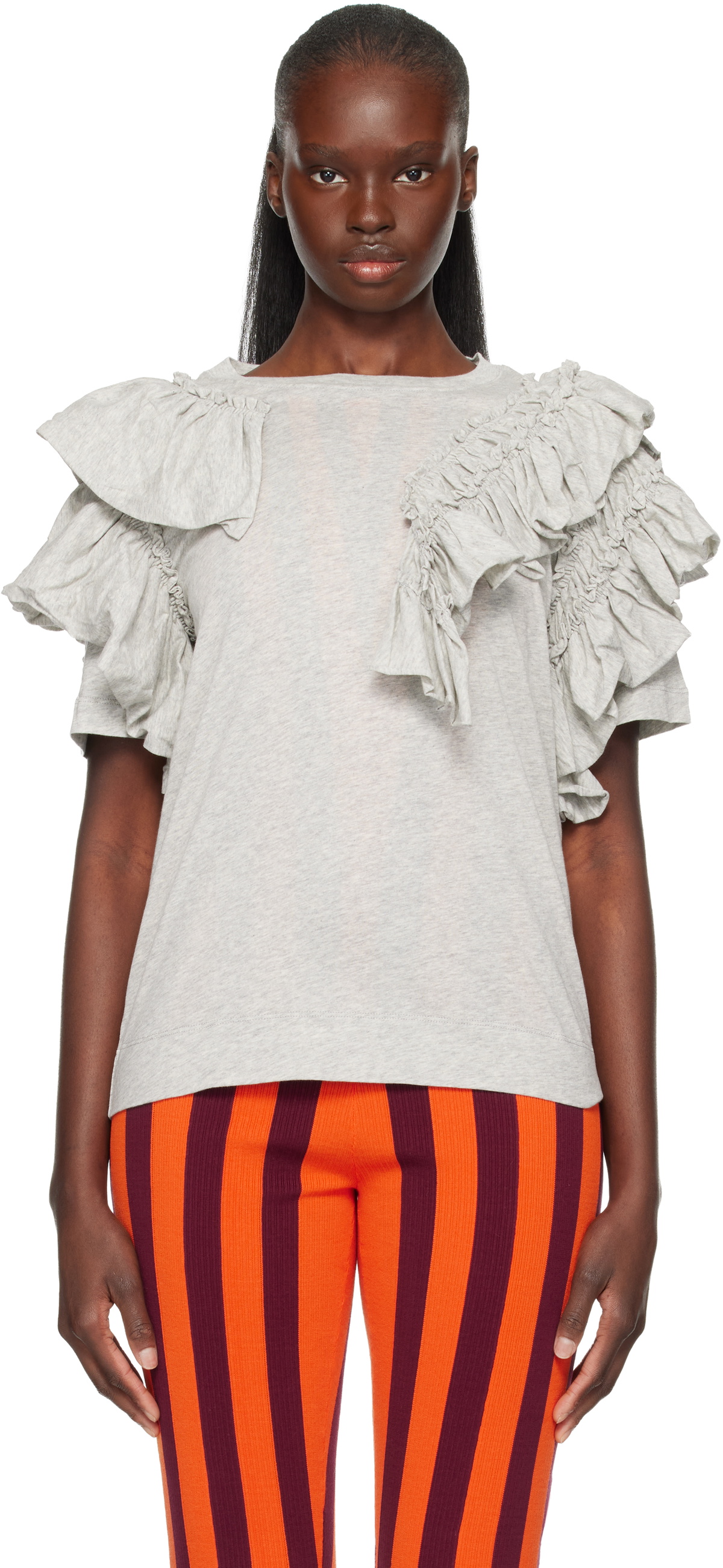 Dries Van Noten Gray Ruffled T-shirt