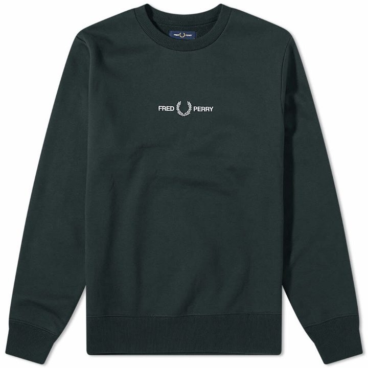 Photo: Fred Perry Authentic Men's Embroidered Crew Sweat in Night Green