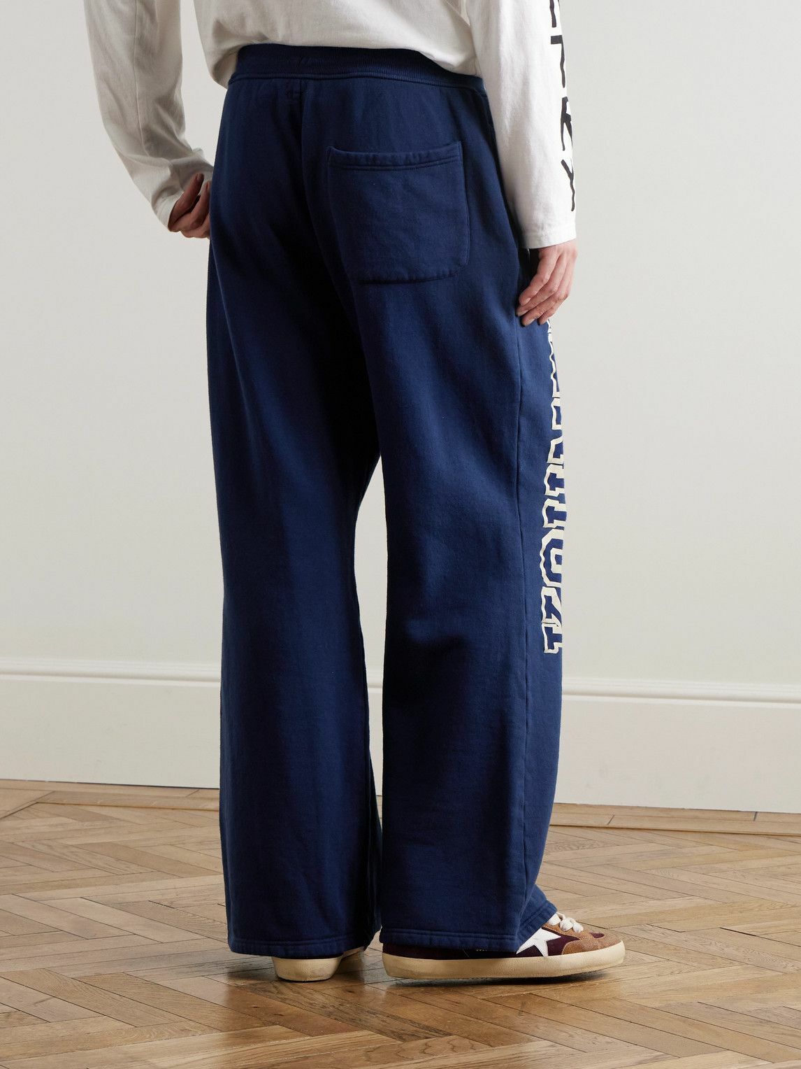 KAPITAL - Printed Cotton-Blend Jersey Sweatpants - Blue