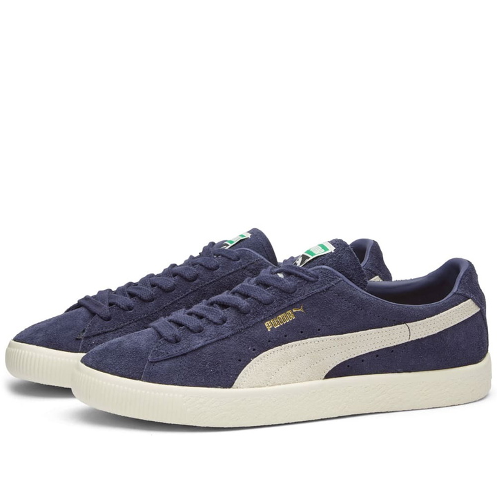 Photo: Puma Men's Suede VTG Hairy Suede Sneakers in New Navy/Whisper White