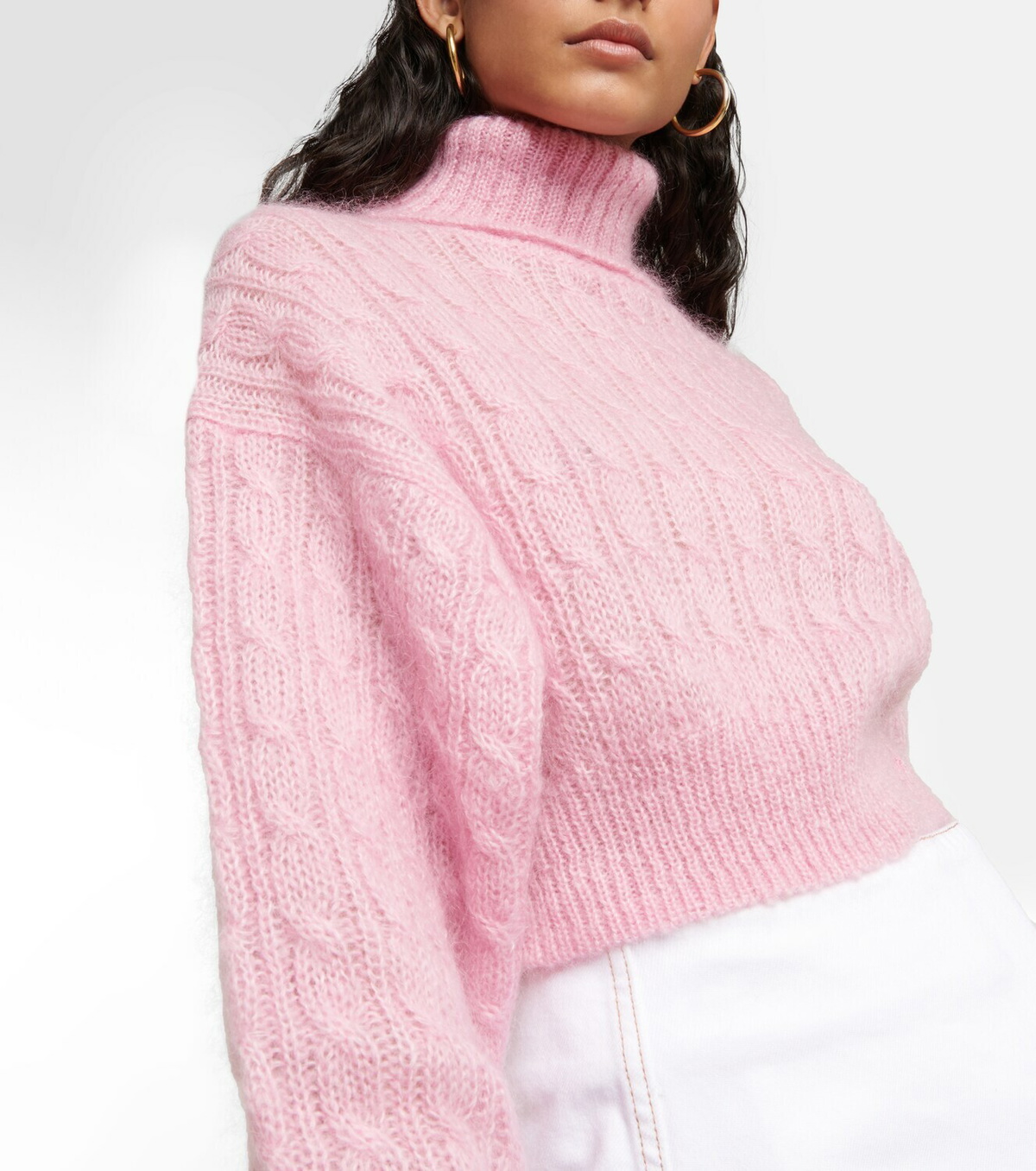 Ganni - Cable-knit turtleneck mohair-blend sweater GANNI