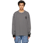 Juun.J Black and White Striped Embroidered Circle Logo Long Sleeve T-Shirt