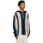 Jil Sander Beige and Blue Knit Striped Hoodie