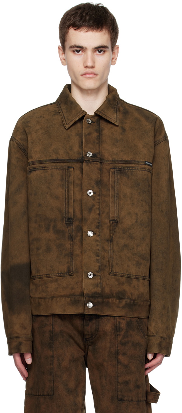 Dolce & Gabbana Brown Button Denim Jacket Dolce & Gabbana