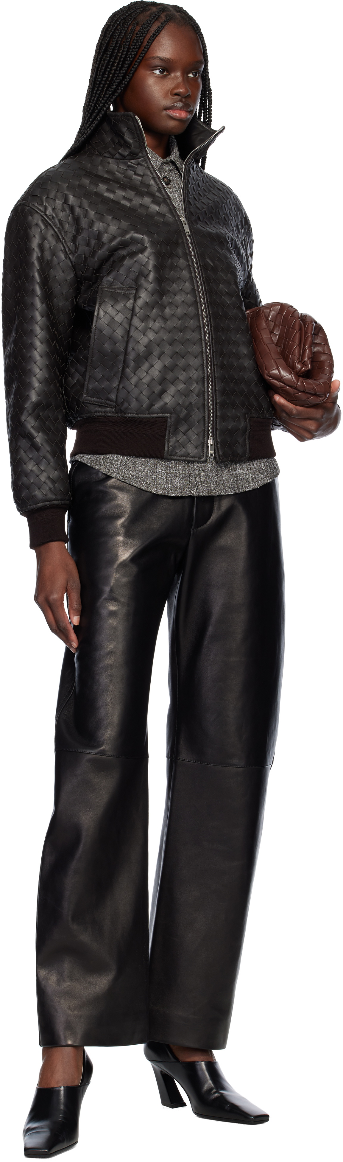 Bottega Veneta Brown Intrecciato Leather Jacket