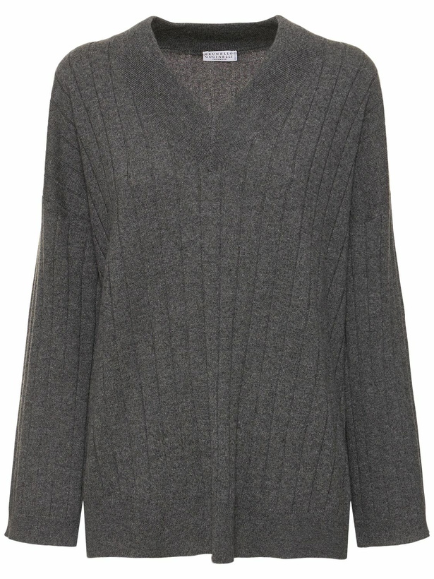 Photo: BRUNELLO CUCINELLI V-neck Ribbed Cashmere Sweater