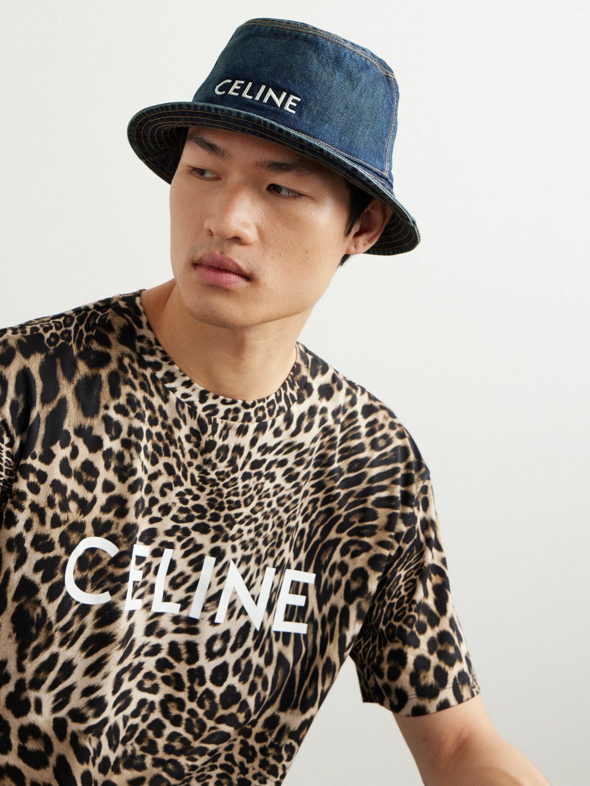 CELINE - Logo-Embroidered Denim Bucket Hat - Blue