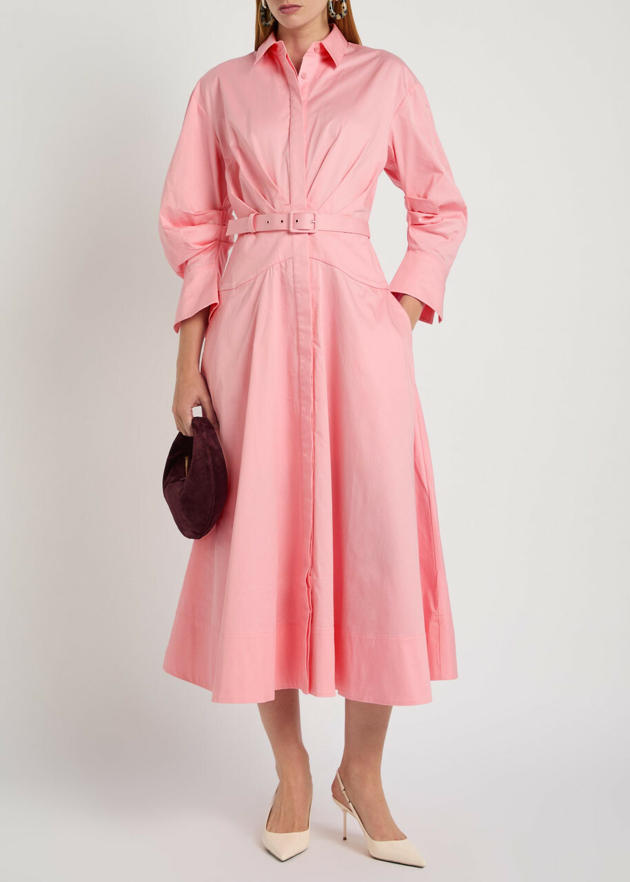 Rebecca Vallance Dianthe Belted Stretch Cotton-poplin Midi Shirt Dress Pink