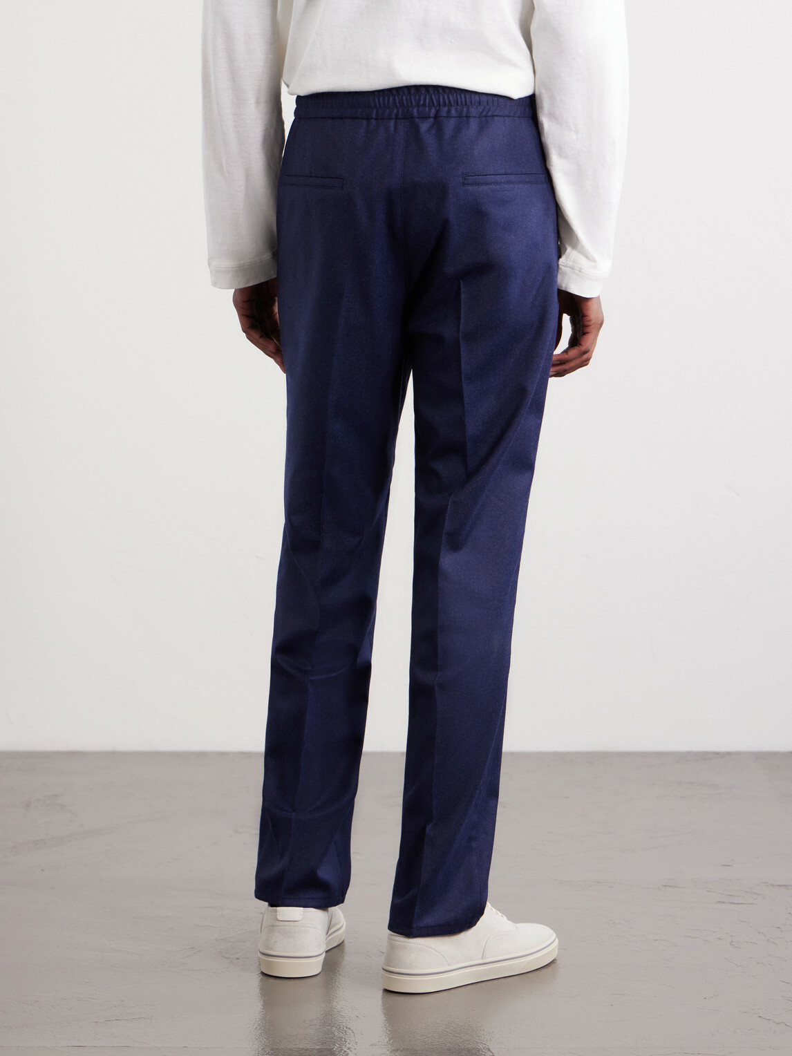Brunello Cucinelli - Tapered Pleated Virgin Wool-Flannel Drawstring Trousers - Blue