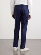 Brunello Cucinelli - Tapered Pleated Virgin Wool-Flannel Drawstring Trousers - Blue