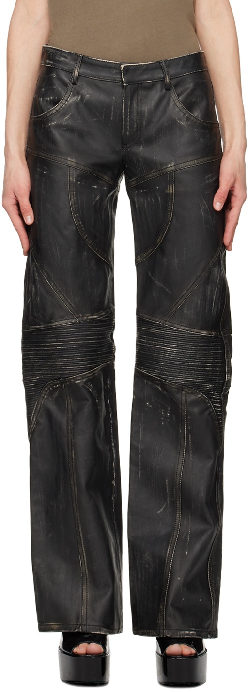 Blumarine Black Distressed Leather Pants Blumarine