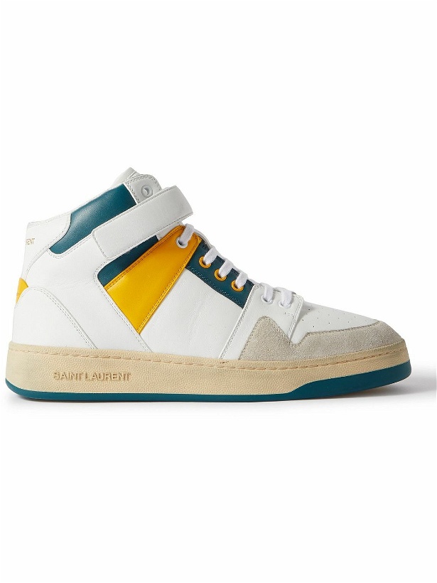 Photo: SAINT LAURENT - Lax Colour-Block Leather and Suede High-Top Sneakers - White