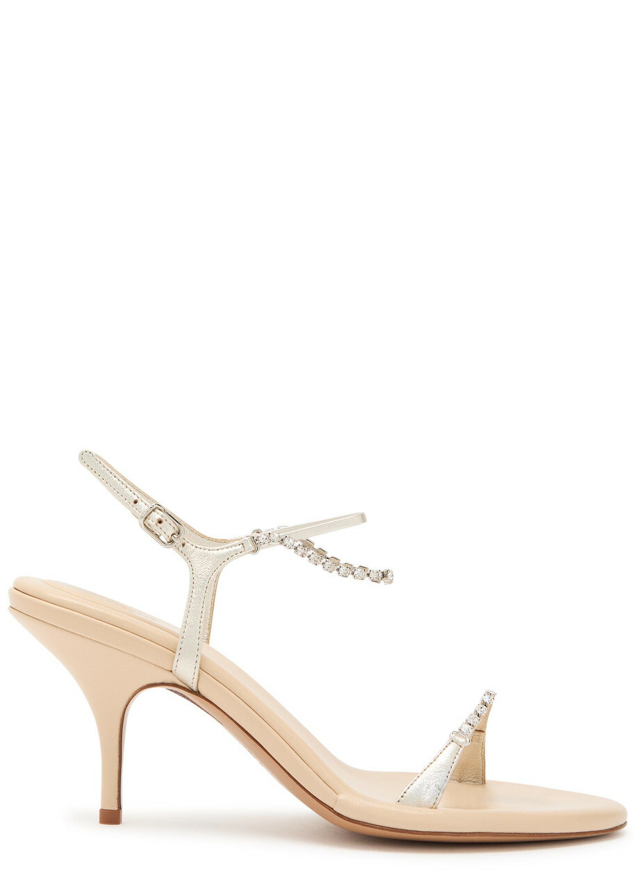 Chloe Zia 80 Crystal-embellished Leather Sandals Beige