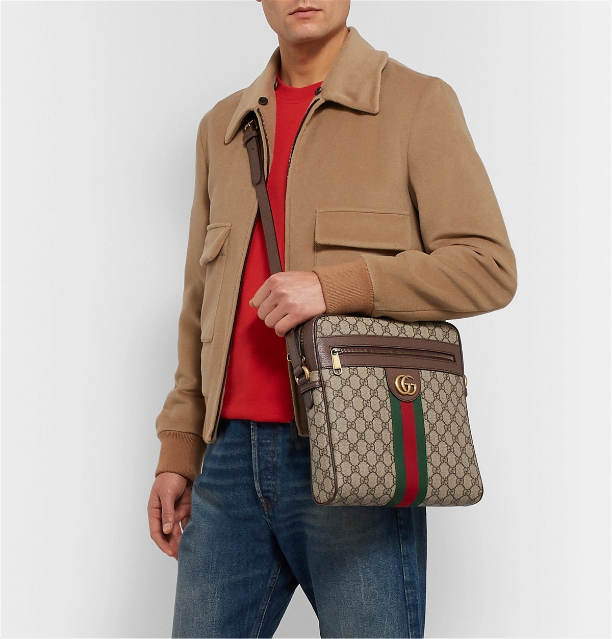 Gucci - Ophidia Medium Leather-Trimmed Monogrammed Coated-Canvas Messenger  Bag - Brown Gucci