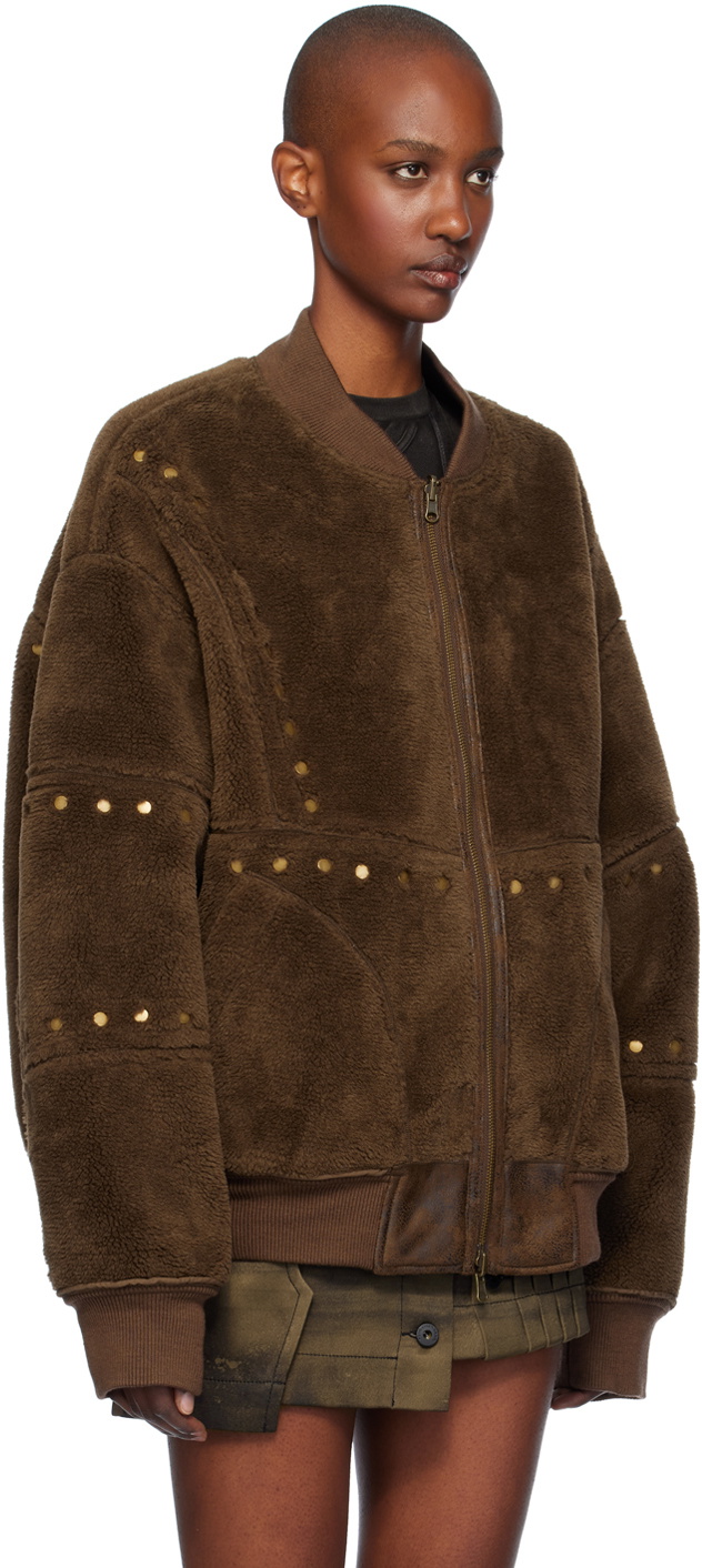 Feng Chen Wang Brown Faux-Shearling Bomber Jacket Feng Chen Wang
