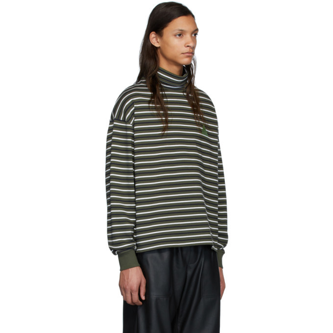 GR-Uniforma Green and White Striped Roll Turtleneck