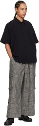 Jan-Jan Van Essche Black O-Project Cotton Linen Seersucker Short Sleeve Shirt