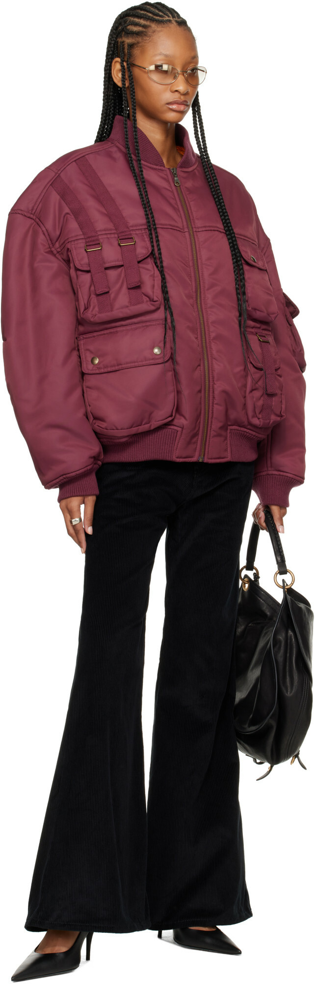 LU'U DAN Burgundy Aviator Bomber Jacket