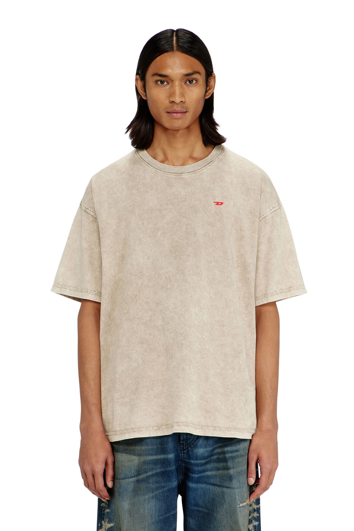 Diesel Cotton T-shirt with treated effect - T-Shirts Mens in Beige