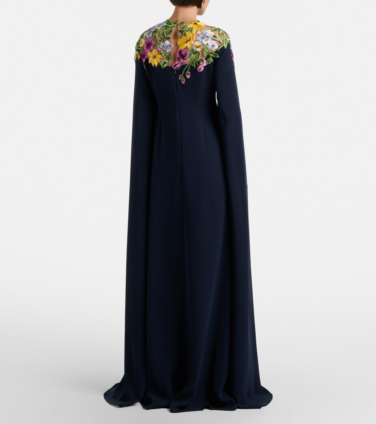 Oscar de la Renta Embroidered caped silk-blend gown