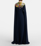 Oscar de la Renta Embroidered caped silk-blend gown