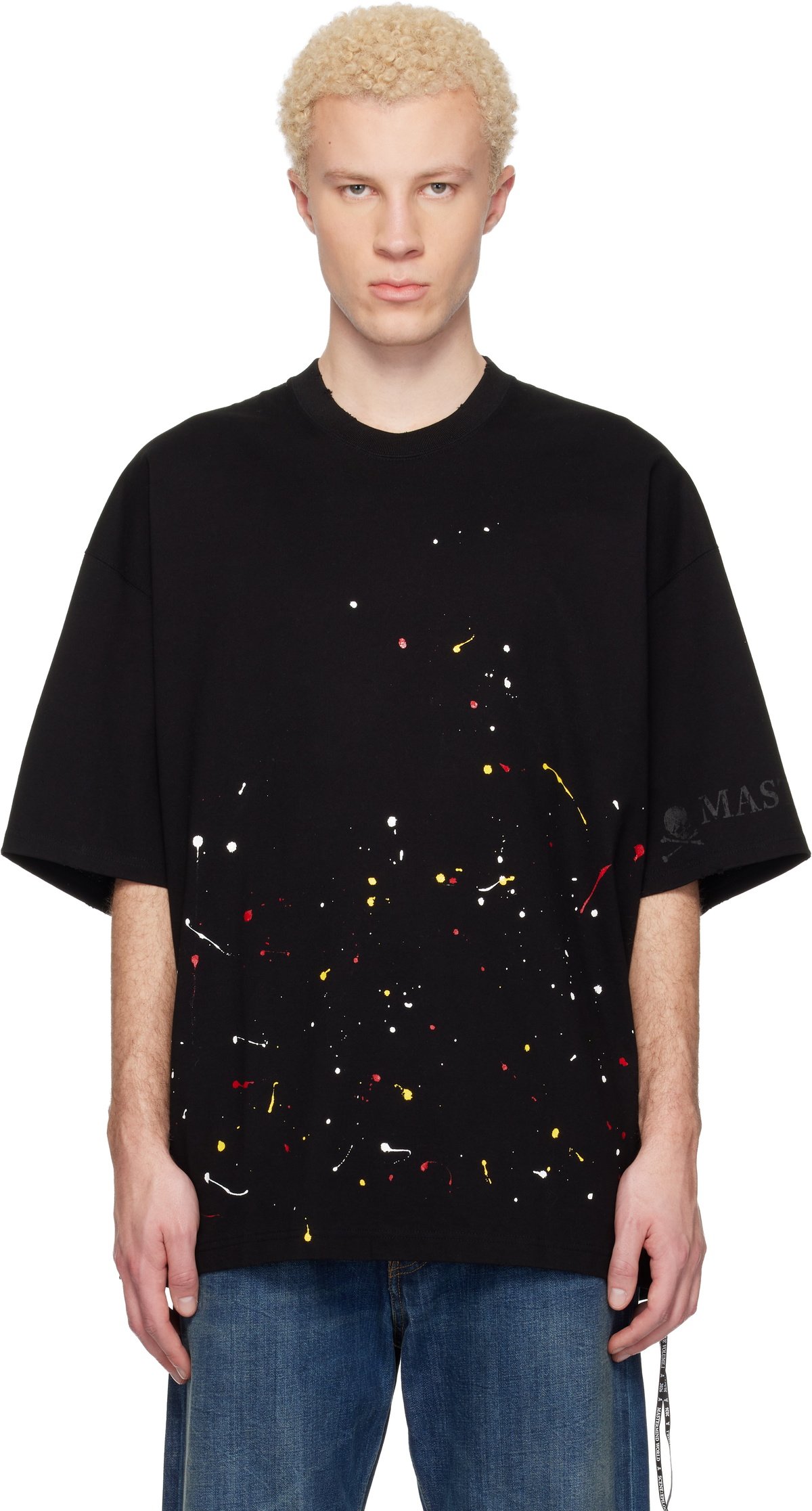 MASTERMIND WORLD Black MW Distressed SS T-shirt