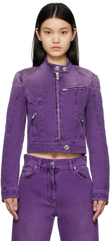 Photo: Versace Purple Medusa Denim Biker Jacket