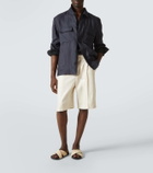 Manolo Blahnik Chiltern leather-trimmed raffia slides