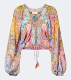 Camilla Embellished lace-up silk blouse