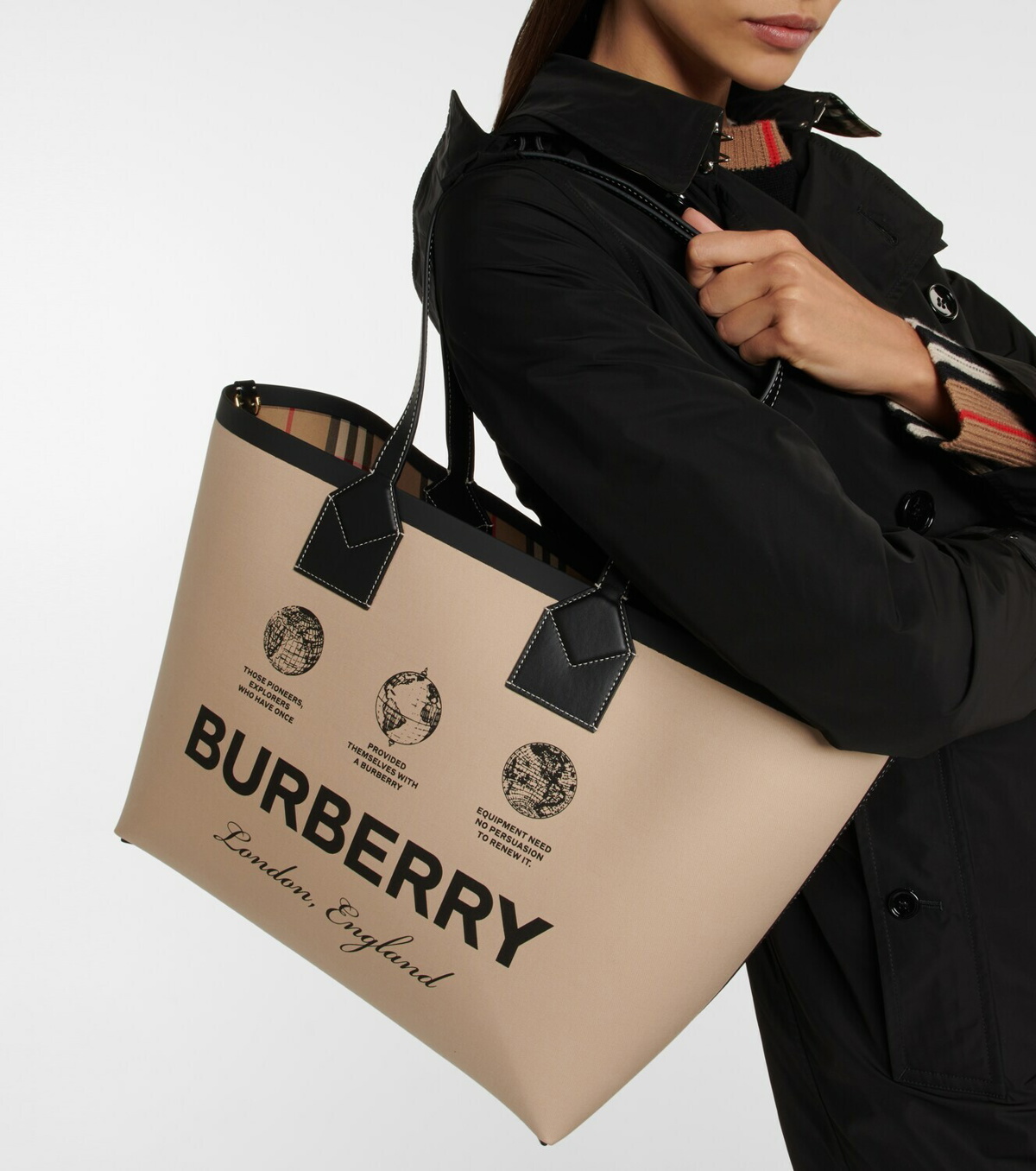 BURBERRY Small leather-trimmed printed canvas tote