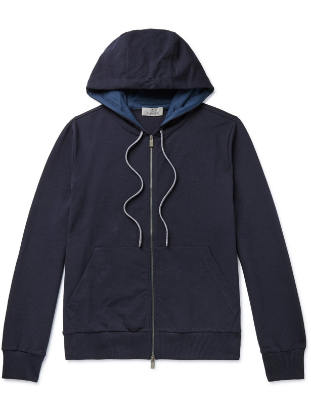 Photo: CANALI - Slim-Fit Stretch-Cotton Jersey Zip-Up Hoodie - Blue - IT 46