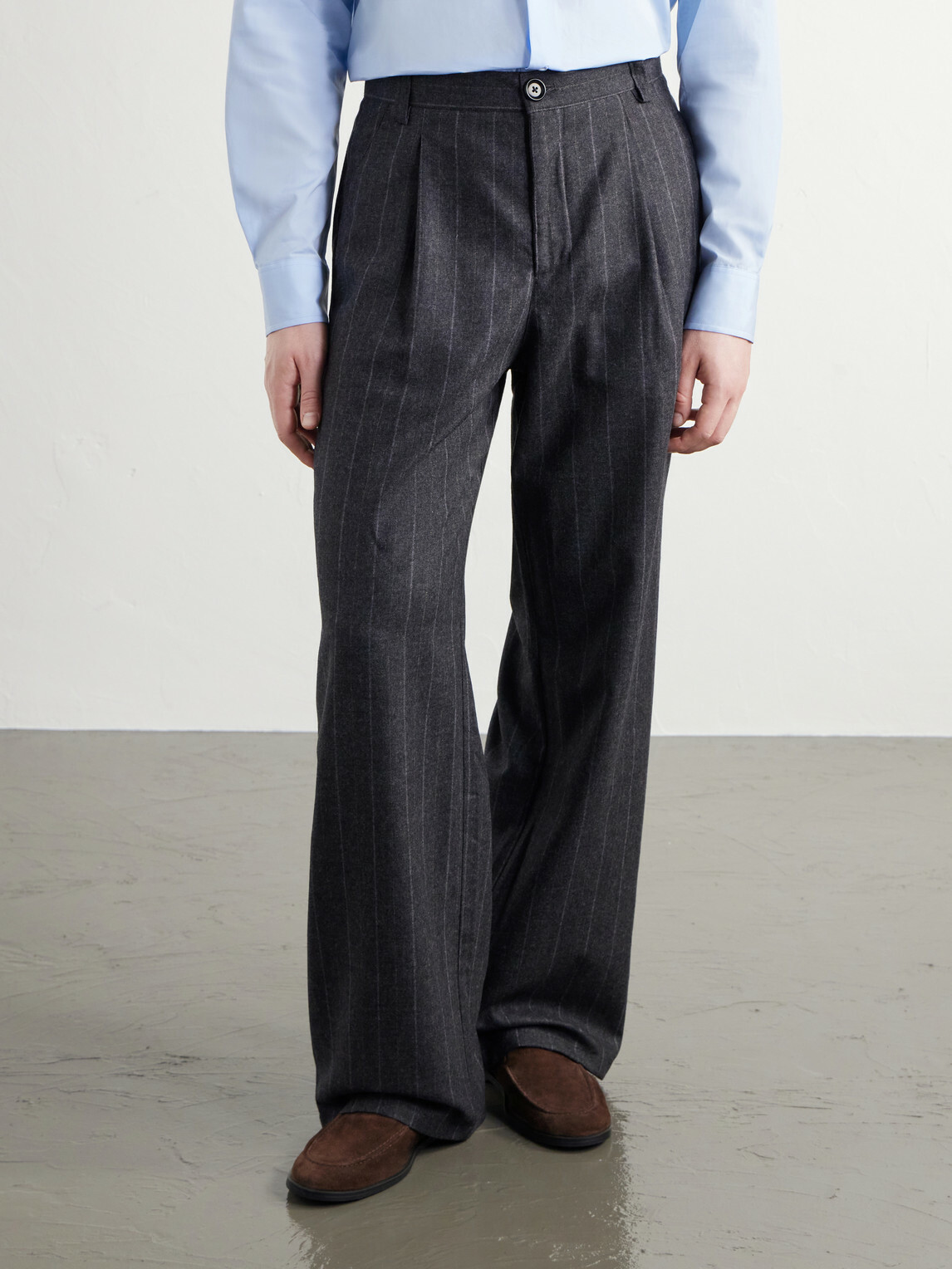 Oliver Spencer - Orsman Flared Pleated Striped Wool-Blend Suit Trousers - Gray