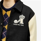 Awake NY Men's Crown Wool Varsity Jacket in Black