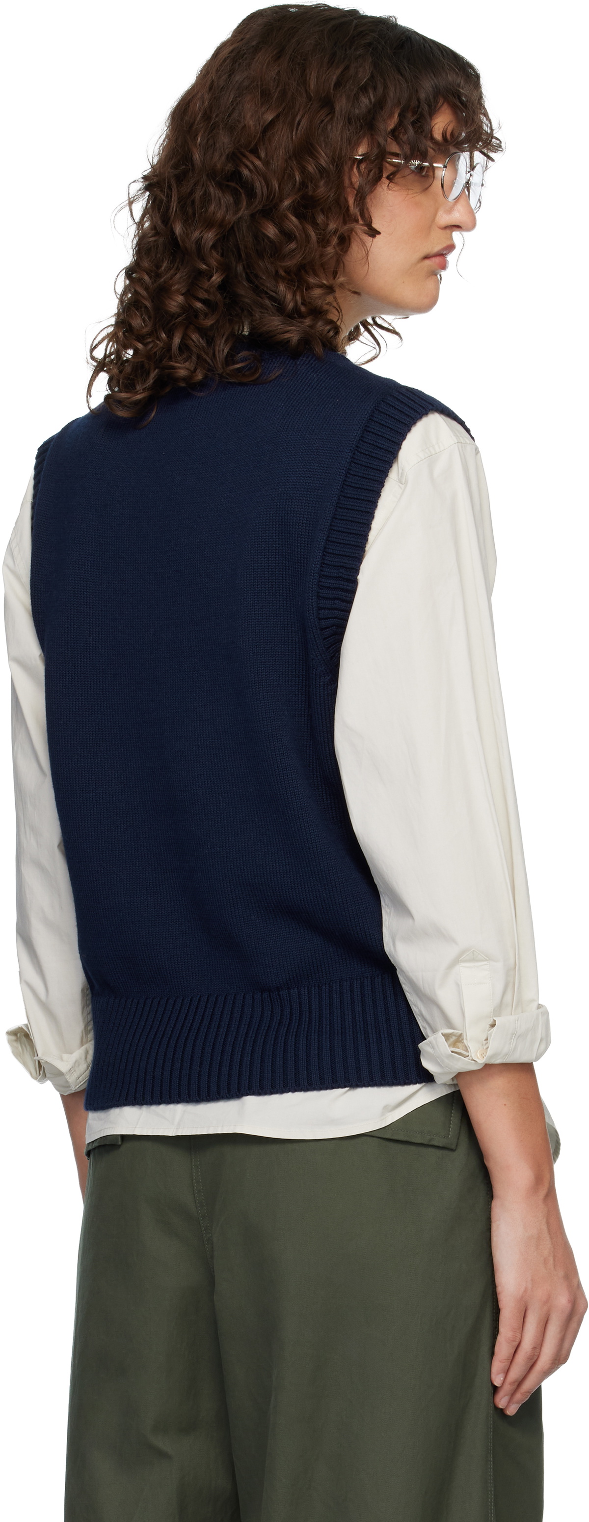 AMI Paris Navy Wool & Cotton Sleeveless Ami de Coeur Vest