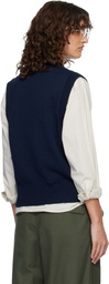 AMI Paris Navy Wool & Cotton Sleeveless Ami de Coeur Vest
