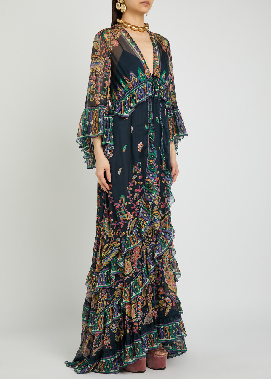 Etro Printed Silk-chiffon Maxi Dress Black