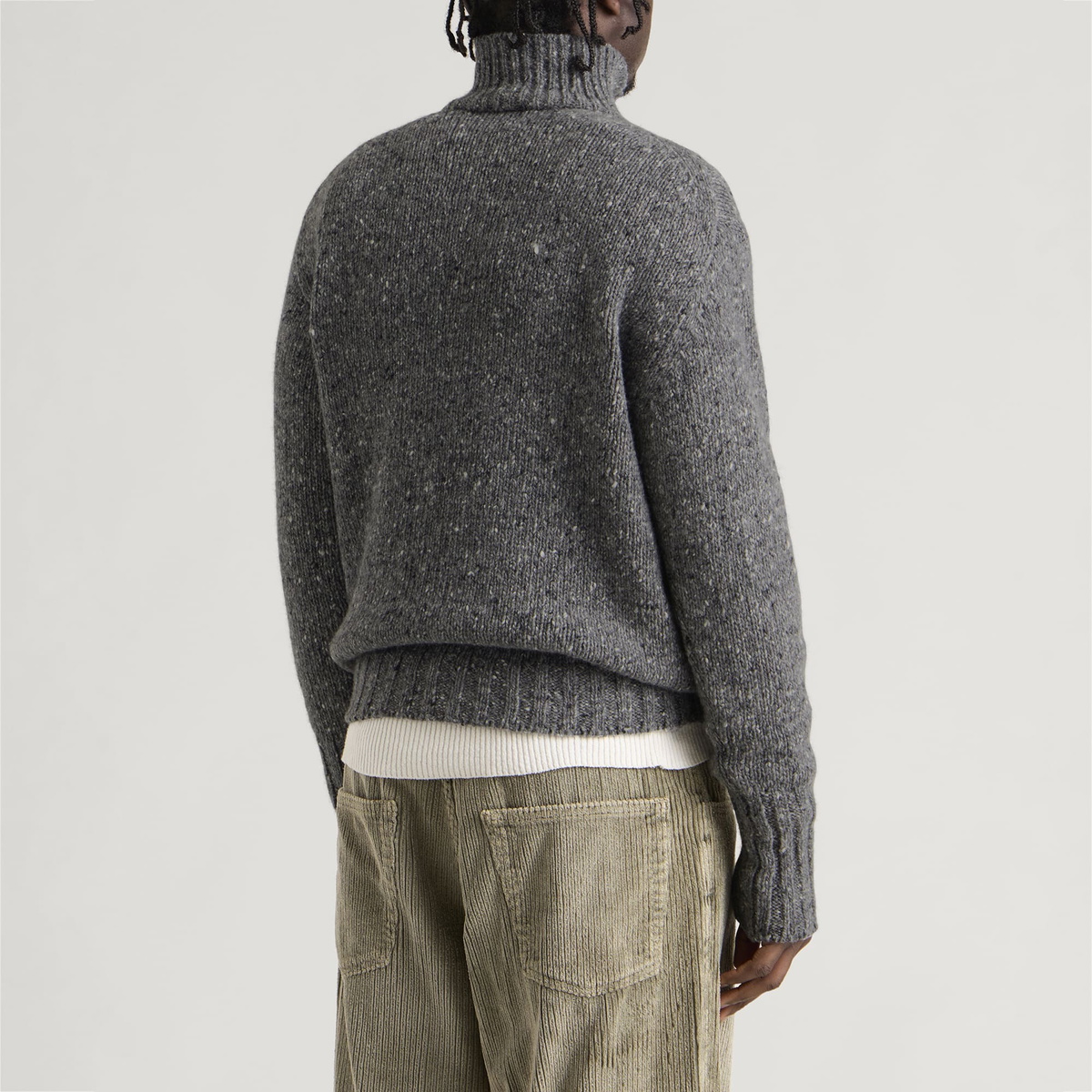 Auralee Men's Homespun Tweed Knit Zip Jumper in Grey