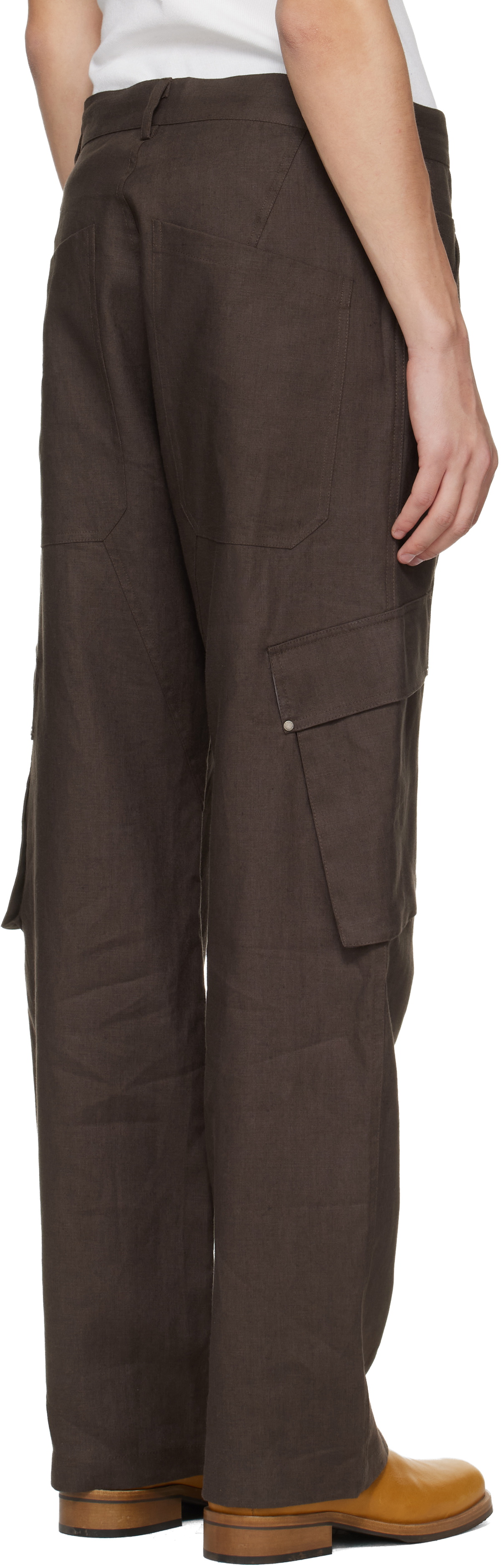 Serapis Brown Riveted Linen Cargo Pants