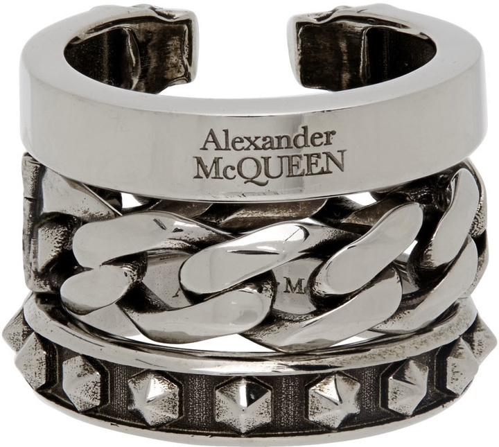 Photo: Alexander McQueen Silver Punk Chain and Studs Double Ring