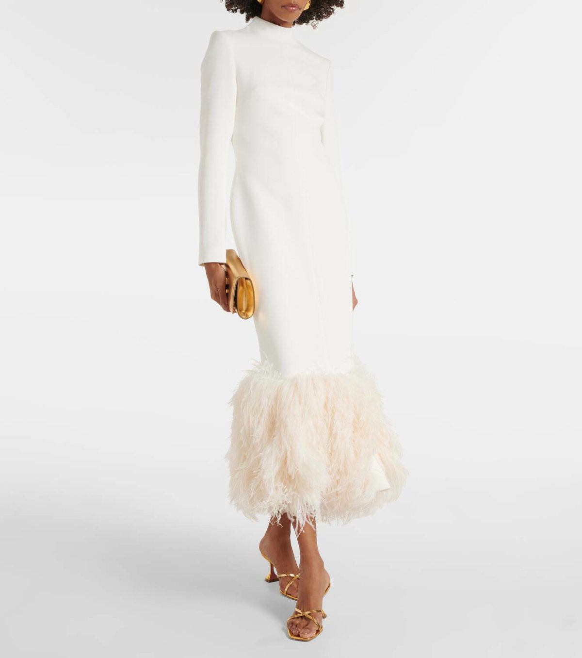 David Koma Feather-trimmed cady midi dress David Koma