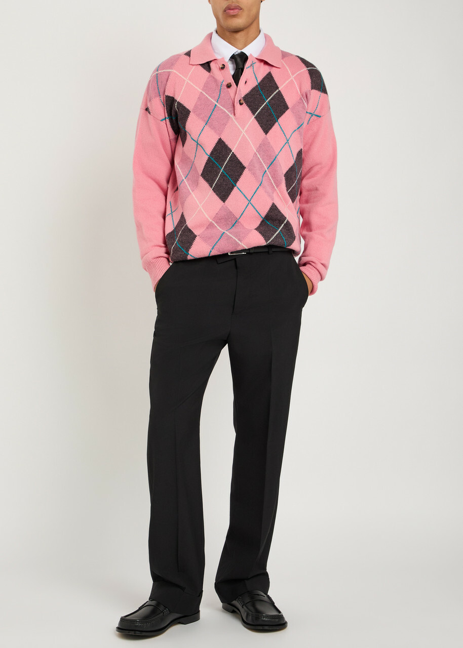 JW Anderson Pringle Argyle Wool Polo Jumper Pink