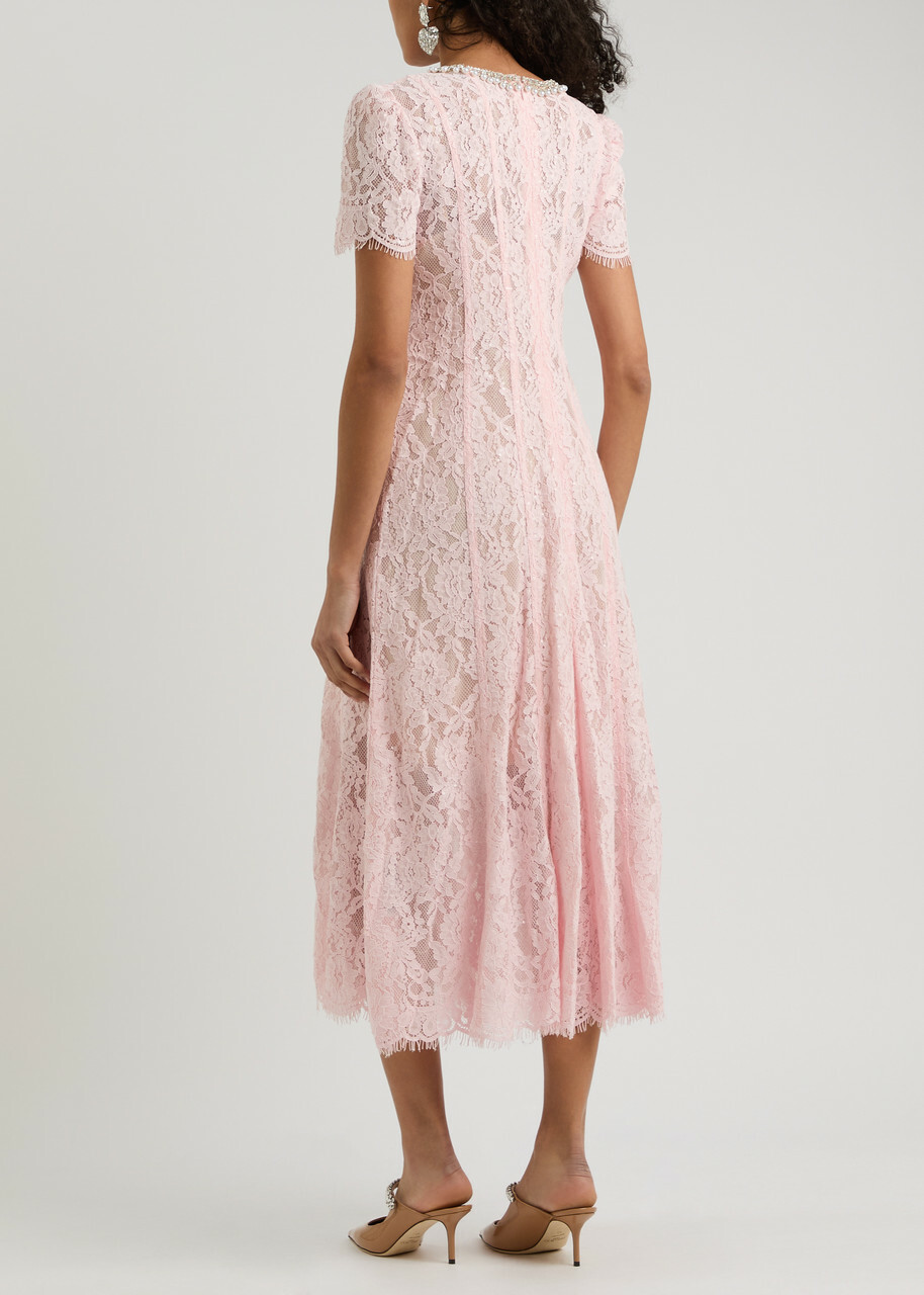 Self-portrait Sequin-embellished Lace Midi Dress Pink